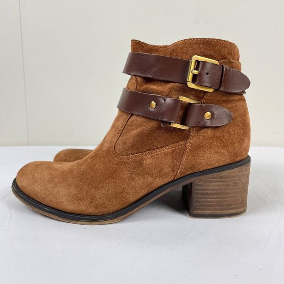 Franco Sarto A-Linden2 Brown Suede Zip Ankle‎ Strap Boots Booties Womens 7.5 M - Picture 4 of 8
